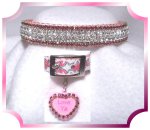 Hot Pink rhinestone dog collar with heart charm